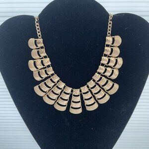 Gold Tone Bib Bold Statement Necklace Graduated Funky Chunky Adjustable 19"
